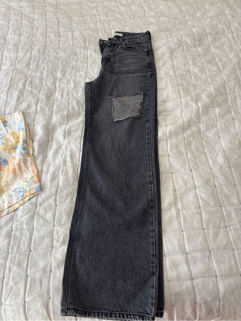 12th Tribe Black Wide Leg Jeans with distressed Patch Detail